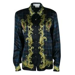 Pre Owned Escada Vintage Balmoral and Check Print Long Sleeve Silk Shirt M
