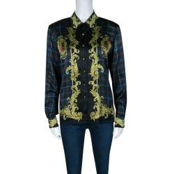 Pre Owned Escada Vintage Balmoral and Check Print Long Sleeve Silk Shirt M
