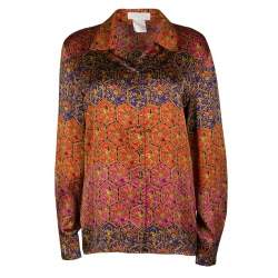 Pre Owned Escada Vintage Multicolor Printed Silk Long Sleeve Shirt M
