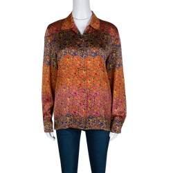 Pre Owned Escada Vintage Multicolor Printed Silk Long Sleeve Shirt M