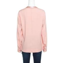 Pre Owned Escada Gloss Pink Silk Shawl Collar Nanaka Button Down Blouse L