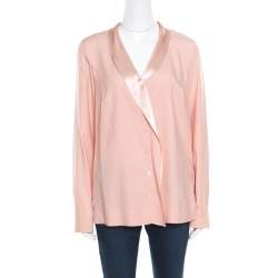 Pre Owned Escada Gloss Pink Silk Shawl Collar Nanaka Button Down Blouse L