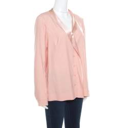 Pre Owned Escada Gloss Pink Silk Shawl Collar Nanaka Button Down Blouse L