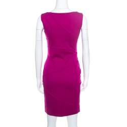 Pre Owned Escada Hot Lava Purple Stretch Knit Pintuck Detail Sleeveless Bodycon Dress S