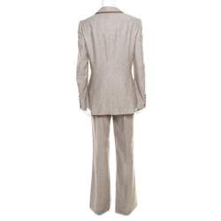 Pre Owned Escada Brown Textured Cotton and Silk Blend Tailored Pant Suit M