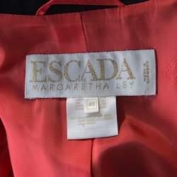 Pre Owned Escada Black Wool Contrast Faux Layered Lapel Logo Button Detail Blazer L
