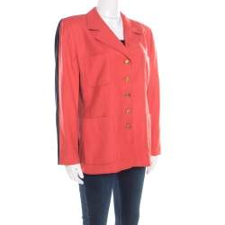 Pre Owned Escada Pink and Black Wool Paneled Contrast Top Stitch Detail Blazer L