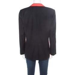 Pre Owned Escada Pink and Black Wool Paneled Contrast Top Stitch Detail Blazer L