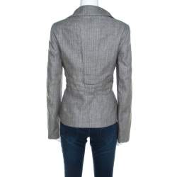Escada Grey Linen and Wool Pleat Detail Tailored Blazer L