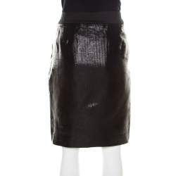 Escada Metallic Black Satin Trim Tailored Skirt M