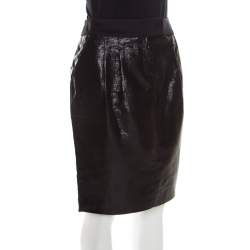 Escada Metallic Black Satin Trim Tailored Skirt M
