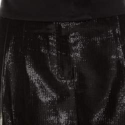 Escada Metallic Black Satin Trim Tailored Skirt M
