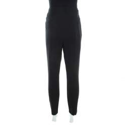 Escada Black Crepe Pintuck Detail Tapered Tonisa Trousers XL