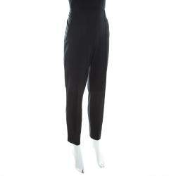 Escada Black Crepe Pintuck Detail Tapered Tonisa Trousers XL