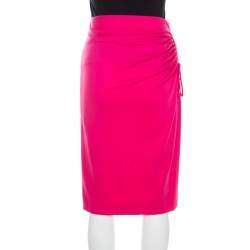 Pre Owned Escada Blossom Pink Jersey Ruched Side Detail Skirt L