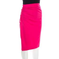 Pre Owned Escada Blossom Pink Jersey Ruched Side Detail Skirt M