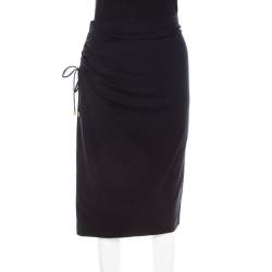 Pre Owned Escada Navy Blue Jersey Ruched Side Detail Skirt M