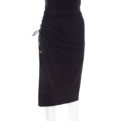 Pre Owned Escada Navy Blue Jersey Ruched Side Detail Skirt M