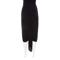 Pre Owned Escada Black Silk Ruched Back Asymmetric Pencil Skirt M