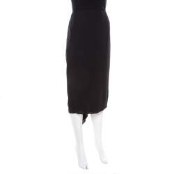 Pre Owned Escada Black Silk Ruched Back Asymmetric Pencil Skirt M