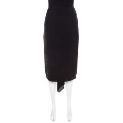 Pre Owned Escada Black Silk Ruched Back Asymmetric Pencil Skirt M