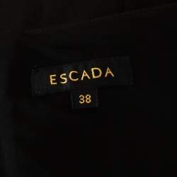 مملوكة مسبقًا Escada Black Stretch Knit Draped Pleat Front Runia Pencil Skirt L