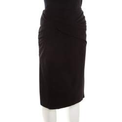 مملوكة مسبقًا Escada Black Stretch Knit Draped Pleat Front Runia Pencil Skirt L