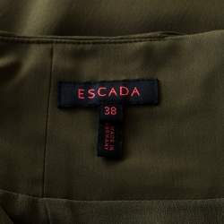 Escada Moss Green Silk Gathered Waistband Pencil Skirt L