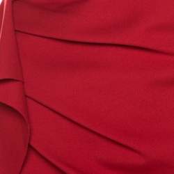 Pre Owned Escada Lacquer Red Stretch Knit Draped Ranani Pencil Skirt M