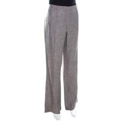 Escada Brown Basketweave Linen and Wool Wide Leg Hose Trousers XL