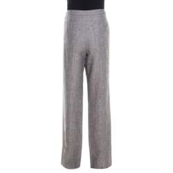 Escada Brown Basketweave Linen and Wool Wide Leg Hose Trousers XL