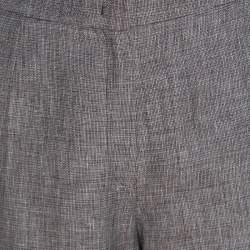 Escada Brown Basketweave Linen and Wool Wide Leg Hose Trousers XL