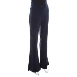 Pre Owned Escada Navy Blue Stretch Wool Crepe High Waist Peplum Hem Pants M