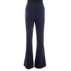 Pre Owned Escada Navy Blue Stretch Wool Crepe High Waist Peplum Hem Pants M