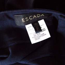 Pre Owned Escada Navy Blue Stretch Wool Crepe High Waist Peplum Hem Pants M