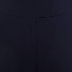 Pre Owned Escada Navy Blue Stretch Wool Crepe High Waist Peplum Hem Pants M