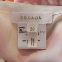 Pre Owned Escada Pink Circle Printed Silk Ruffled A Line Skirt L