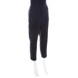 Escada Navy Blue Stretch Wool Crepe High Waist Cropped Tsava Trousers M