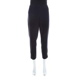 Escada Navy Blue Stretch Wool Crepe High Waist Cropped Tsava Trousers M