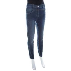 Pre Owned Escada Indigo Faded Effect Denim Cropped Skinny Jeans S