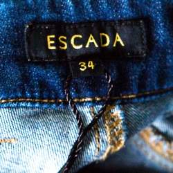 Pre Owned Escada Indigo Faded Effect Denim Cropped Skinny Jeans S