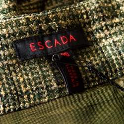 Escada Olive Green Metallic Plaid Wool Blend Wide Leg Trousers XXL