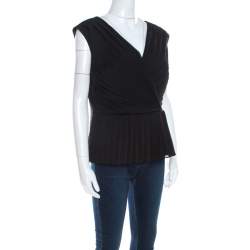 Escada Black Crepe Sleeveless Pleated Peplum Blouse L