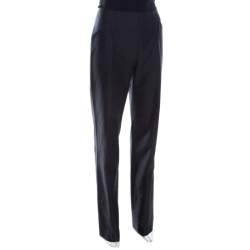 Escada Black Slub Cotton and Silk High Waist Straight Leg Pants M