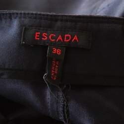 Escada Black Slub Cotton and Silk High Waist Straight Leg Pants M