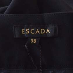 Pre Owned Escada Navy Blue Stretch Crepe Straight Leg Tritara Trousers M
