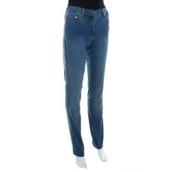 Escada Indigo Faded Effect Medium Wash Stretch Denim Tapered Jeans M