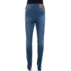 Pre Owned Escada Indigo Faded Effect Medium Wash Stretch Denim Tapered Jeans M