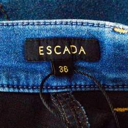 Pre Owned Escada Indigo Faded Effect Medium Wash Stretch Denim Tapered Jeans M
