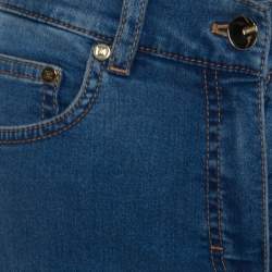 Pre Owned Escada Indigo Faded Effect Medium Wash Stretch Denim Tapered Jeans M